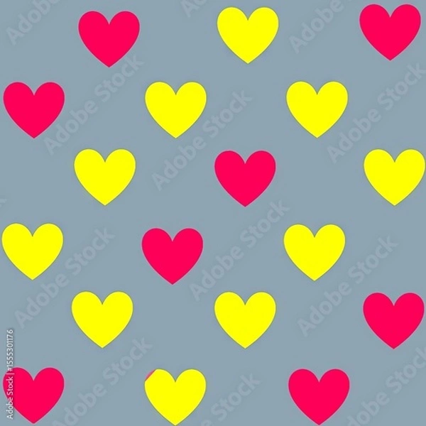 Fototapeta Colorful heart pattern with pink and yellow shapes on grey background  