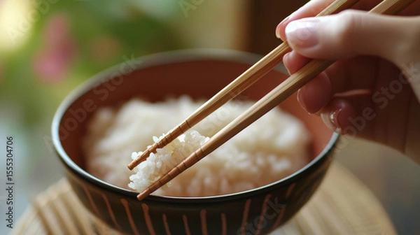 Fototapeta Etiquette differs: For example, never point with chopsticks or stick them upright in rice in East Asia. 