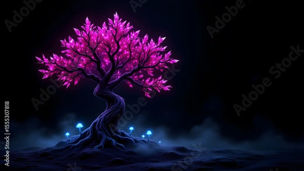 Fototapeta Enchanting Crystal Tree Illuminates Mysterious Enchanted Forest Floor