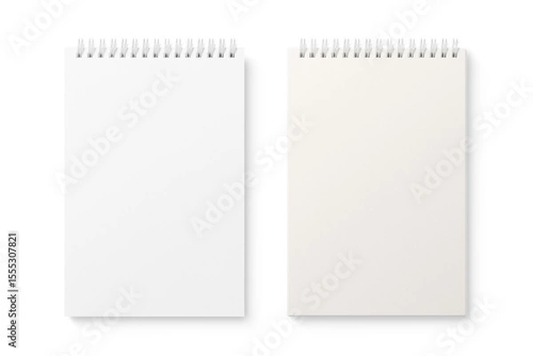 Fototapeta Spiral bound notebook mockup template with white paper cover isolated on a transparent background, PNG. High resolution.
