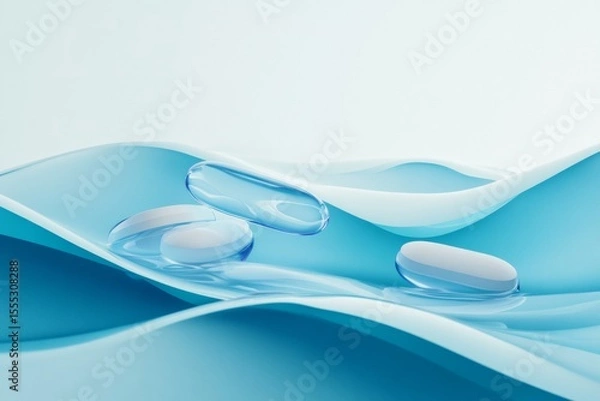 Obraz Transparent capsules on blue fluid surface with soft waves