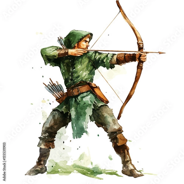 Fototapeta Robin Hood English Folklore, watercolor drawing vector, isolated on a white background.