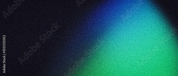 Fototapeta Green blue black grainy background, abstract gradient shape dark noise texture backdrop, wide banner poster header cover wallpaper design