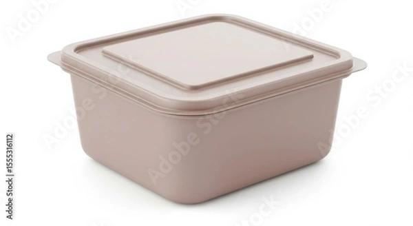 Fototapeta Single brown food storage container with a lid, isolated on white background. Kitchenware for meal prep and organization.