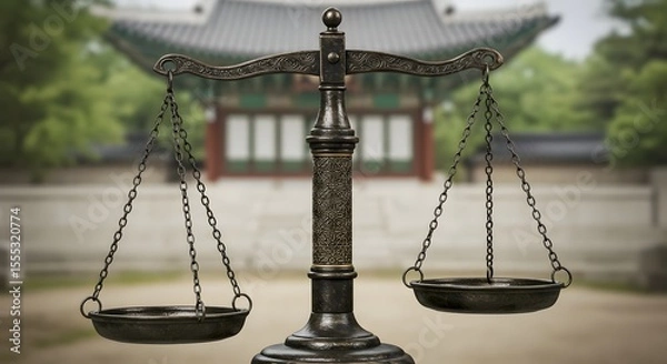 Fototapeta South Korea Constitution Day (Jeheonjeol) – July 17 image featuring scales of justice and Korean elements symbolizing law, democracy and national heritage