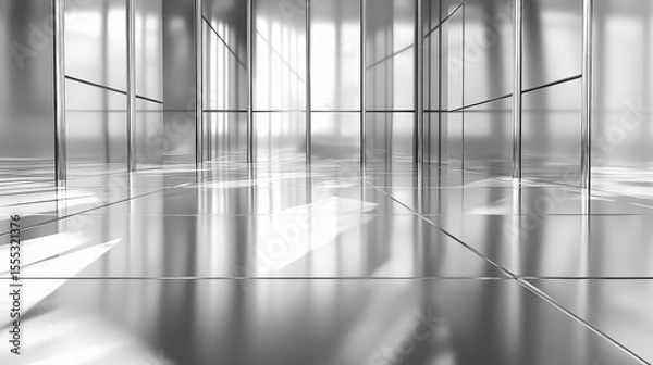 Obraz A reflective hallway with glass walls and a shiny floor creating a modern and clean aesthetic space