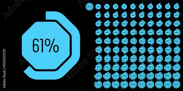 Obraz Set of octagon percentage diagrams meters from 0 to 100 ready-to-use for web design, user interface UI or infographic - indicator with blue
