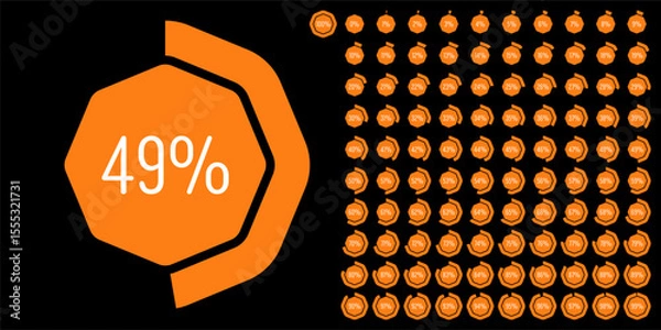 Obraz Set of octagon percentage diagrams meters from 0 to 100 ready-to-use for web design, user interface UI or infographic - indicator with orange