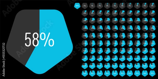 Obraz Set of pentagon percentage diagrams meters from 0 to 100 ready-to-use for web design, user interface UI or infographic - indicator with blue