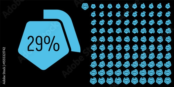 Obraz Set of pentagon percentage diagrams meters from 0 to 100 ready-to-use for web design, user interface UI or infographic - indicator with blue