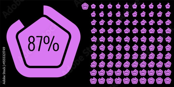 Obraz Set of pentagon percentage diagrams meters from 0 to 100 ready-to-use for web design, user interface UI or infographic - indicator with purple