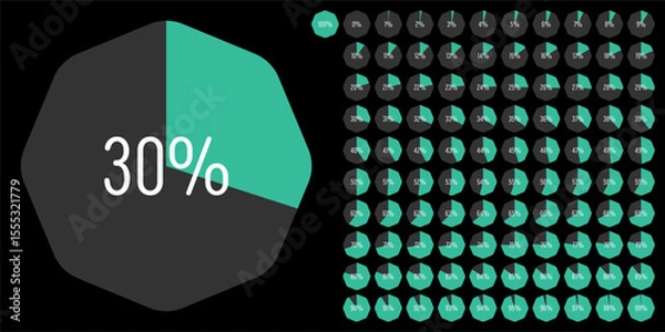 Obraz Set of octagon percentage diagrams meters from 0 to 100 ready-to-use for web design, user interface UI or infographic - indicator with green