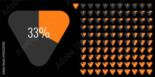 Obraz Set of triangle percentage diagrams meters from 0 to 100 ready-to-use for web design, user interface UI or infographic - indicator with orange