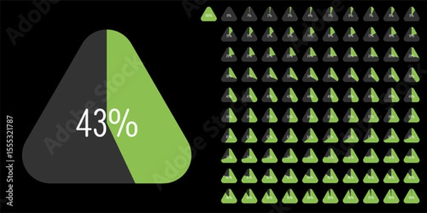 Obraz Set of triangle percentage diagrams meters from 0 to 100 ready-to-use for web design, user interface UI or infographic - indicator with green