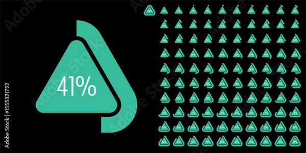 Obraz Set of triangle percentage diagrams meters from 0 to 100 ready-to-use for web design, user interface UI or infographic - indicator with green