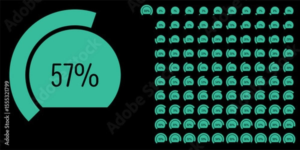 Obraz Set of circular sector arc percentage diagrams meters progress bar from 0 to 100 ready-to-use for web design, user interface UI or infographic - indicator with green