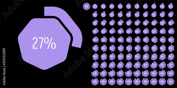 Obraz Set of heptagon percentage diagrams meters from 0 to 100 ready-to-use for web design, user interface UI or infographic - indicator with purple