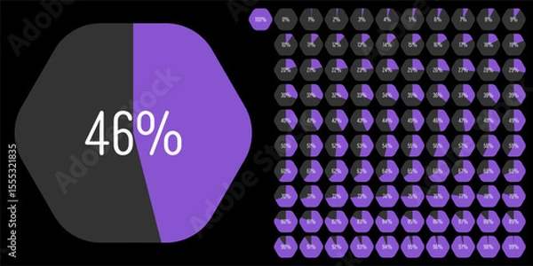 Obraz Set of hexagon percentage diagrams meters from 0 to 100 ready-to-use for web design, user interface UI or infographic - indicator with purple
