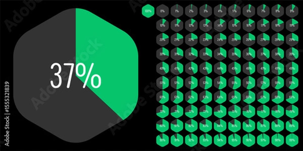 Obraz Set of hexagon percentage diagrams meters from 0 to 100 ready-to-use for web design, user interface UI or infographic - indicator with green