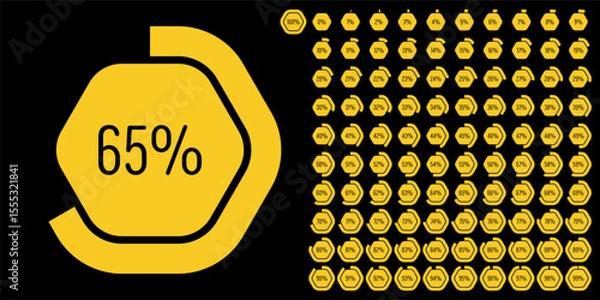 Obraz Set of hexagon percentage diagrams meters from 0 to 100 ready-to-use for web design, user interface (UI) or infographic - indicator with yellow