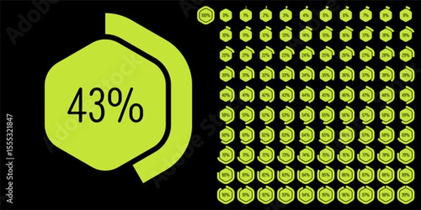 Obraz Set of hexagon percentage diagrams meters from 0 to 100 ready-to-use for web design, user interface (UI) or infographic - indicator with green