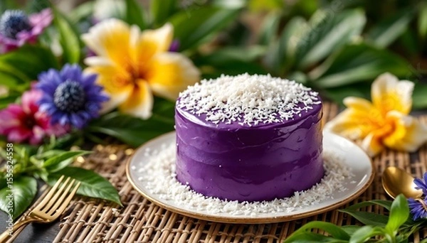 Obraz Homemade Ube Cake with Coconut Flake