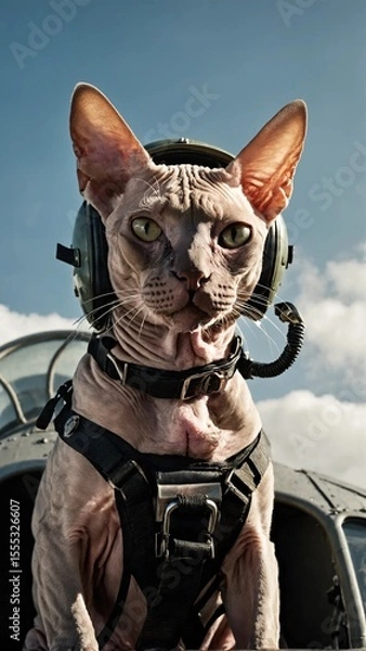 Obraz Fighter Pilot Cat in Jet Cockpit