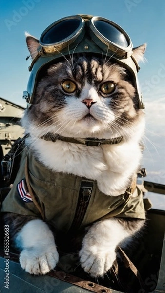 Obraz Fighter Pilot Cat in Jet Cockpit