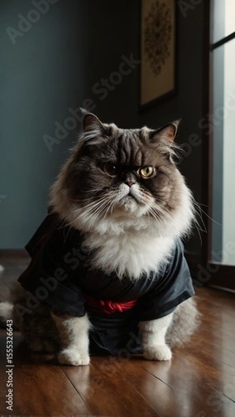 Obraz Samurai Cat Portrait in Armor and Red Cape