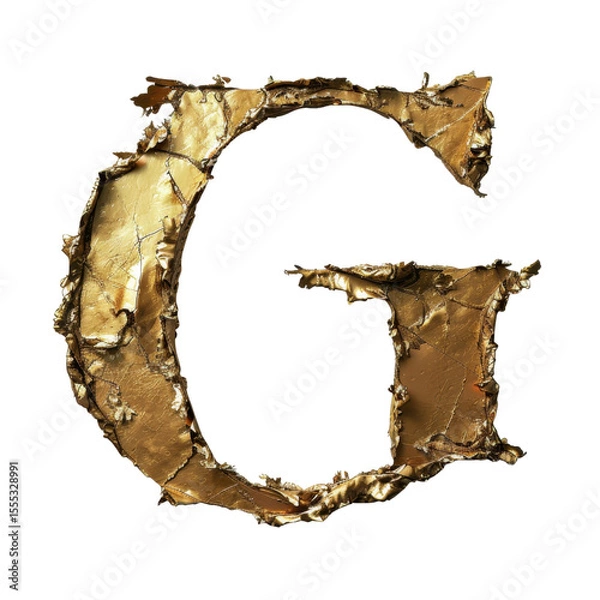 Fototapeta Golden letter G with textured, crumpled appearance, showcasing metallic finish and intricate details. This artistic representation adds elegance