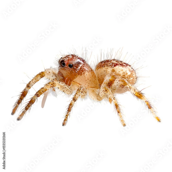 Fototapeta Spiderling (baby spider) macro view, small hairy body and short legs, positioned on transparent plane, 8K isolated PNG