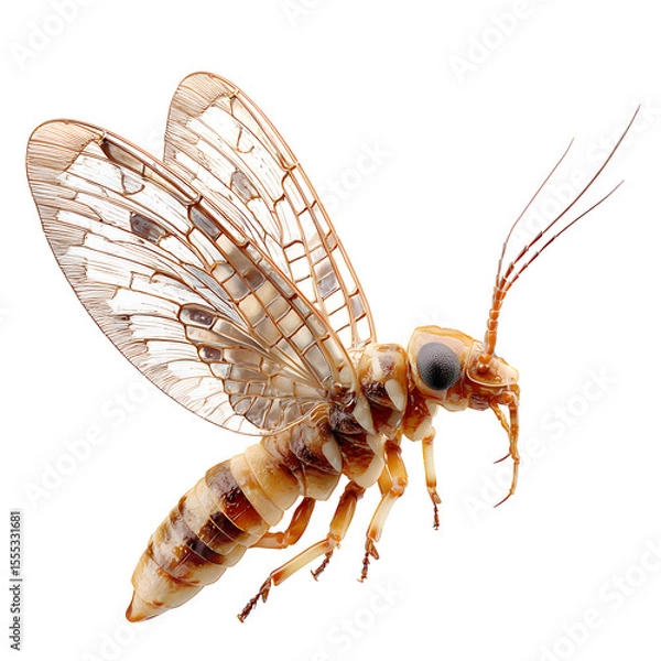 Fototapeta True bug nymph stage with tiny wings and segmented body, brownish soft exoskeleton, isolated macro realism, 8K transparent PNG