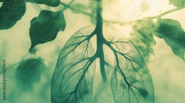 Fototapeta Artistic Representation of Lungs and Leaves in Green Tones