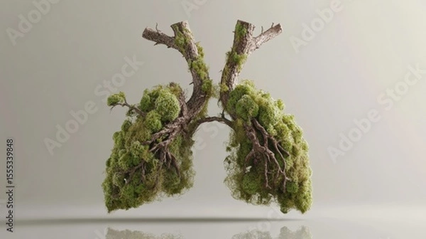 Fototapeta Lungs Formed from Twisted Branches and Green Moss in Abstract Display