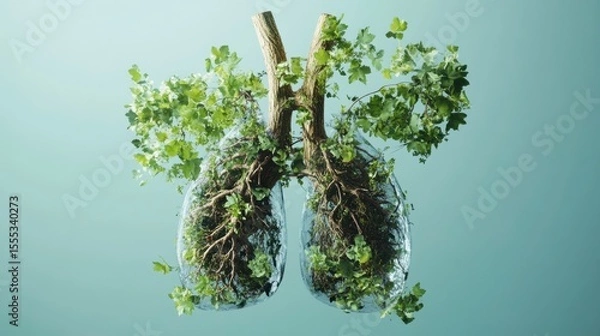 Fototapeta Lungs Made of Ivy and Roots Symbolizing Nature and Environmental Health