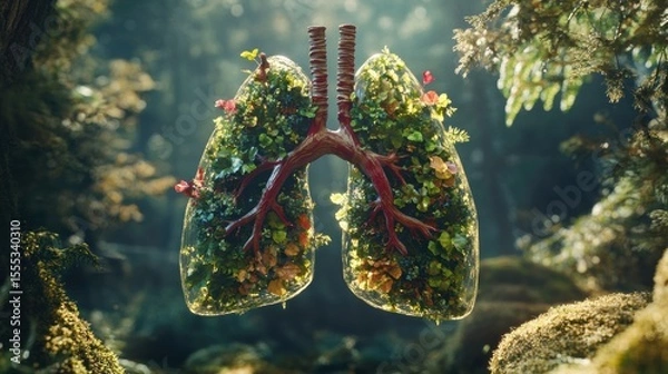Fototapeta Lungs Made of Nature with Flowers and Plants in a Forest Setting