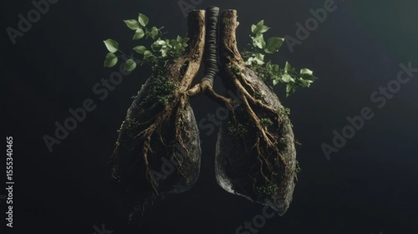 Fototapeta Lungs with Roots and Leaves Representing Nature and Health