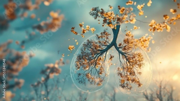 Fototapeta Surreal Concept of Lungs Represented by Tree and Nature Elements