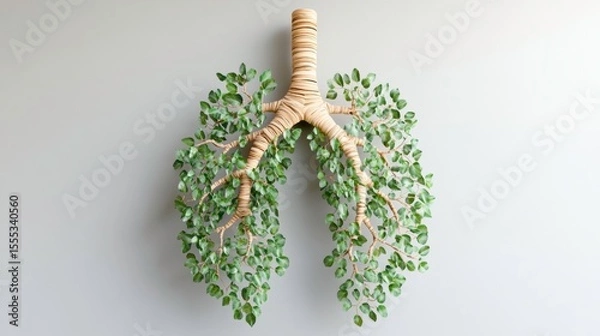Fototapeta Unique Artistic Representation of Lungs Made with Leaves and Branches