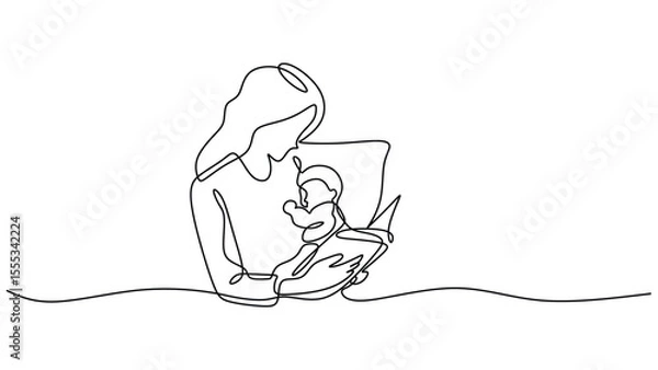 Fototapeta Bonding Mother and Child Continuous Line Drawing Concept
