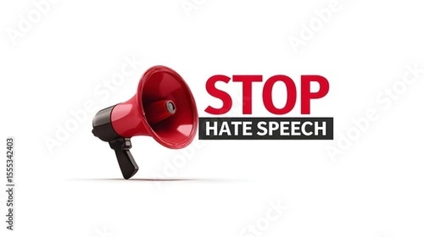 Obraz Red megaphone and text displaying stop hate speech promoting tolerance message. Celebrating of International Day for Countering Hate Speech