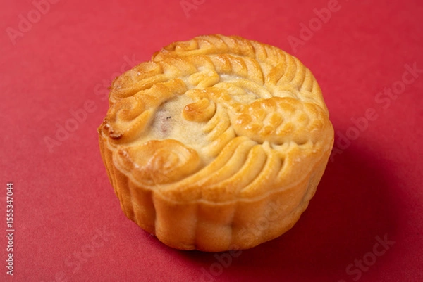 Obraz angle view Chinese mooncake with phoenix on top