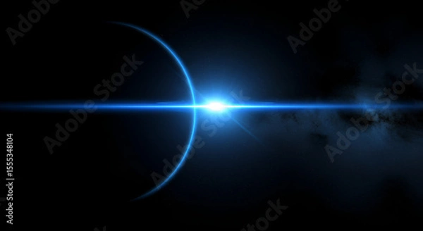 Fototapeta Abstract blue planet with a vibrant light streak across a dark background