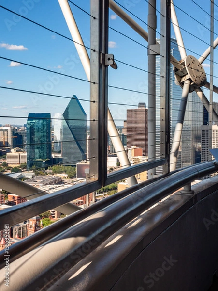 Fototapeta View of downtown Dallas from the Reunion Tower observation deck. Aerial panoramic view of the financial district in Downtown Dallas, Texas from the observation deck of Reunion Tower.