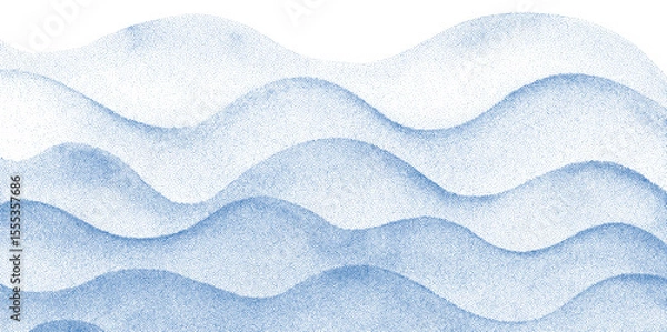 Fototapeta Artistic bright light blue wavy layered paper cut marine background. Abstract halftone dots textured overlay sea waves print for seashore banner, invitation, nature poster design