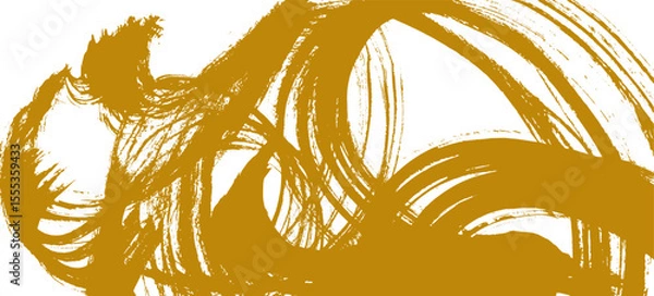 Fototapeta Bright mustard yellow textured distressed painted bold brush strokes background. Grunge muted orange retro paintbrush stroke smear with spray texture for business banner, surface, poster design