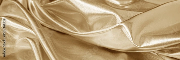 Obraz Light soft pale pastel brown gold golden champagne beige white abstract background. Shiny silk fabric. Curtain drapery. Curved line wave wavy. Metallic shine. Light reflection. Design. Wide banner.