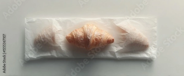 Fototapeta Three Golden Brown Croissants On White Parchment Paper