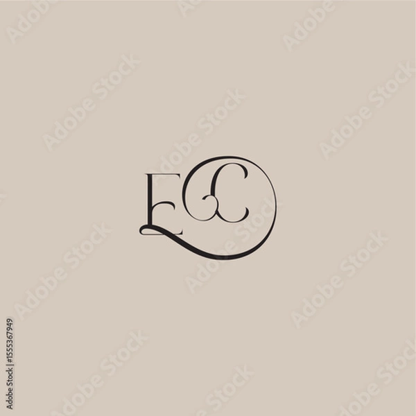 Fototapeta dinamyc curvy initial concept EC elegant and luxury style monogram wedding logo letter