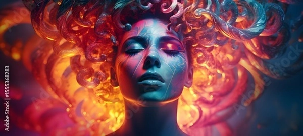 Obraz pop surreal unreal silhouettes spiral towards medusa,ai generatif